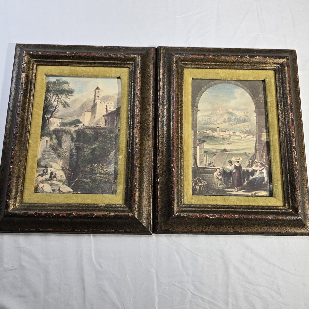 19th Century Hand Painted Litho Watercolors Framed